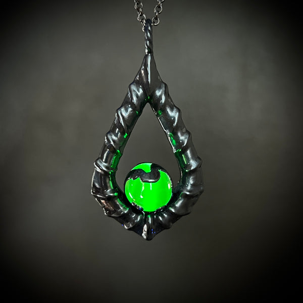 1920’s Uranium Glass Marble Necklace with Gunmetal Patina