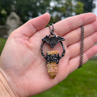 Titanium Druzy Agate Bat and Spirit Quartz Necklace