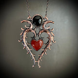 Carnelian Heart Necklace with Black Onyx