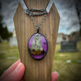 Oval Burial Plot Necklace with Purple Background *Mockingbird Lane Exclusive*