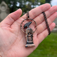 Black Obsidian Raven on a Gravestone Necklace