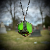Hexagon Burial Plot Necklace with Green Background *Mockingbird Lane Exclusive*