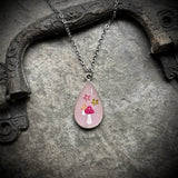 Pink Glittery Mushrooms Resin Necklace