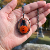 Cat on a Jack O’ Lantern Oval Blow Mold Necklace *Mockingbird Lane Exclusive*