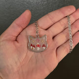 Glittery Mushrooms Cat Head Resin Necklace