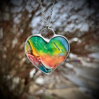 Large Rainbow Solar Quartz Heart Necklace