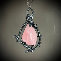 Rose Quartz and Twigs Necklace with Gunmetal Patina