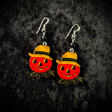 Vintage Halloween Jack O’Lantern Earrings with Black Onyx