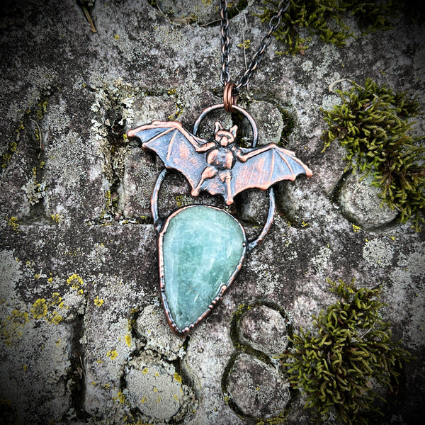 Aquamarine with Bat Copper Necklace