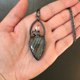 Multi Flash Labradorite and Quartz Necklace with Gunmetal Patina