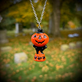 Hand Painted Top Hat Jack and Cat Blow Mold Necklace *Resin Coated*