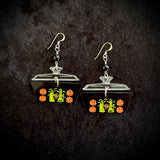 Witches and Pumpkins Pyrex Style Earrings with Black Onyx