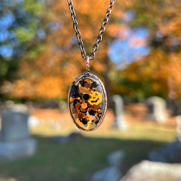 Small Oval Glittery Halloween Necklace