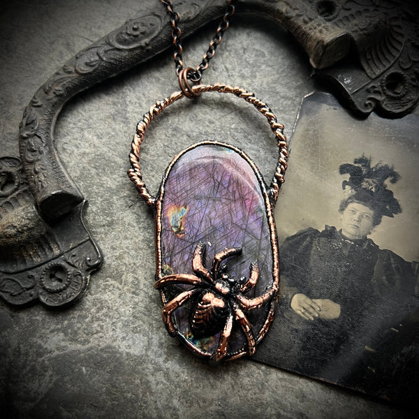 Purple Labradorite Copper Necklace with Spider