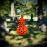 Hand Painted Cat in a Jack O’Lantern Blow Mold Necklace