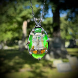Large Oval Burial Plot Necklace with Green Background  and Gunmetal Patina *Mockingbird Lane Exclusive*