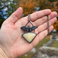 Uranium Glass and Bat Necklace with Gunmetal Patina