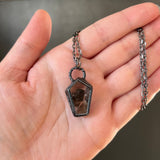 Coffin Shape Garden Quartz Necklace with Gunmetal Patina