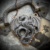 Giant Silver Sheen Obsidian Dragon Necklace