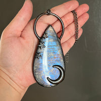 Large Celestial Belomorite Necklace with Gunmetal Patina