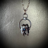 Human Tooth Necklace with Crystal “Cavities” and Gunmetal Patina