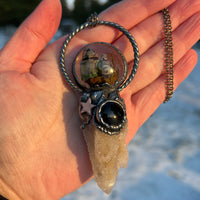 Burial Plot Necklace with Spirit Quartz and Black Onyx  *Mockingbird Lane Exclusive*