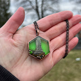Hexagon Burial Plot Necklace with Green Background *Mockingbird Lane Exclusive*
