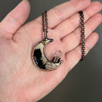 Fossil Palm Root Moon Necklace with Quartz