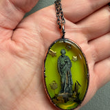 *Discounted* Large Oval Saint Joseph Burial Plot Necklace with Glow Background *Mockingbird Lane Exclusive*