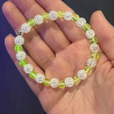 Uranium Glass and Crackle Quartz Bracelet with Sterling Silver