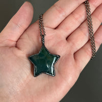 Moss Agate Star Necklace with Gunmetal Patina
