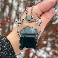 Black Obsidian and Labradorite Celestial Cauldron Necklace