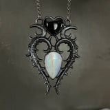 Black Onyx Heart Necklace with Rainbow Moonstone