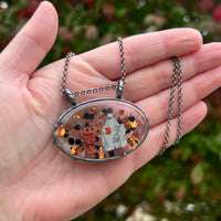 *SECONDS* Ghost and Haystack Oval Blow Mold Necklace *Mockingbird Lane Exclusive*