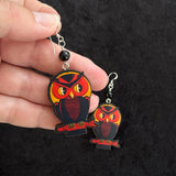 Vintage Halloween Owl Earrings with Black Onyx