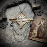 Victorian Era Coffin Escutcheon Cross Necklace with Hematite