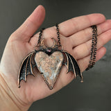 Cotton Candy Agate Heart with Bat Wings Necklace