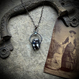 Human Tooth Necklace with Crystal “Cavities” and Gunmetal Patina