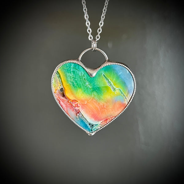 Large Rainbow Solar Quartz Heart Necklace