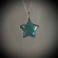 Moss Agate Star Necklace with Gunmetal Patina