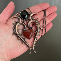 Carnelian Heart Necklace with Black Onyx