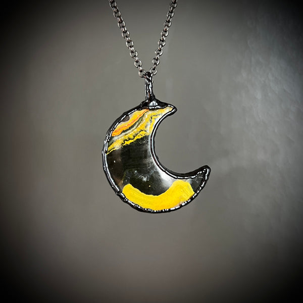 Bumblebee Jasper Moon Necklace with Gunmetal Patina