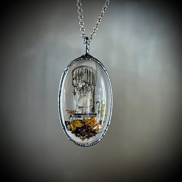 Long Oval Burial Plot Necklace with Gunmetal Patina *Mockingbird Lane Exclusive*