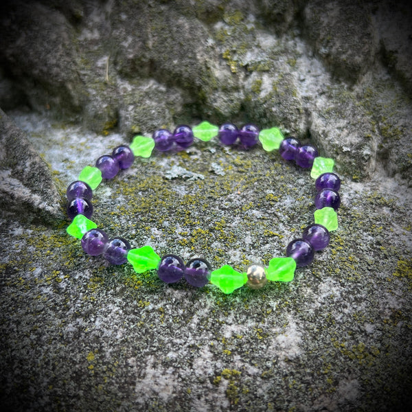 Uranium Glass and Amethyst Bracelet with Sterling Silver