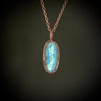 Flashy Rainbow Moonstone Shiny Copper Necklace