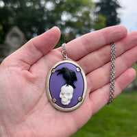 Crow Sitting on a Skull Cameo Necklace