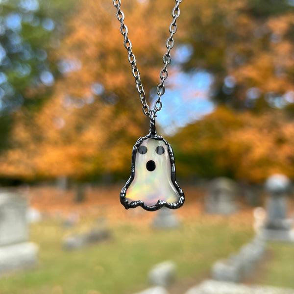 Aurora Opal Ghost Necklace with Gunmetal Patina - Glows in the Dark