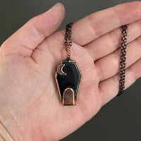 Black Onyx Coffin Necklace with Gravestone and Moon