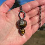 Small Burial Plot Necklace and Tigers Eye with Gunmetal Patina *Mockingbird Lane Exclusive*