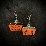 Cats and Pumpkin Pyrex Style Earrings with Black Onyx